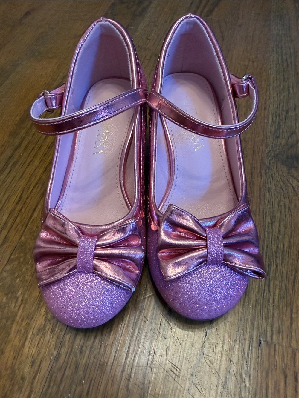 Girls Glitter Bow Mary Jane Shoes - Pink